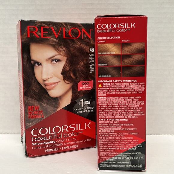 Revlon Colorsilk Hair Color Permanent Dye 46 Medium Gold Chestnut Brown Lot of 2 - Picture 5 of 7